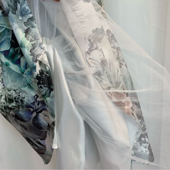 BEBE women’s blue green floral short sleeve skater dress Sz S - Picture 7 of 13